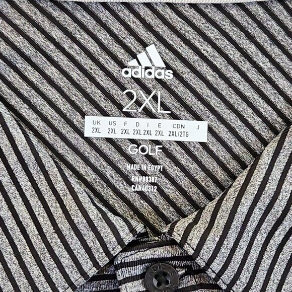 Adidas Golf 2-Button Polo Men's 2XL Gray Black Horizontal Stripe NWT Performance - Picture 7 of 16